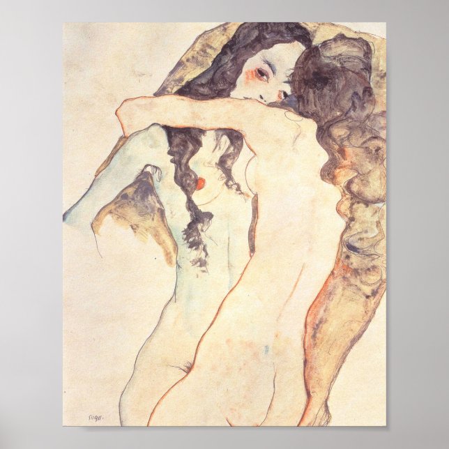 Póster Dos mujeres abrazando Egon Schiele (Frente)