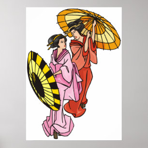 Póster Dos mujeres con paraguas