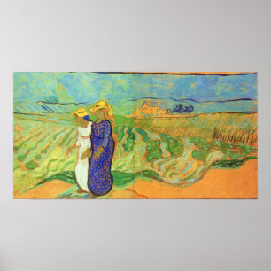 Póster Dos mujeres cruzando los campos de Vincent van Gog