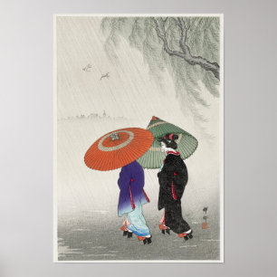 Póster Dos mujeres en la lluvia, de Ohara Koson (1925-193
