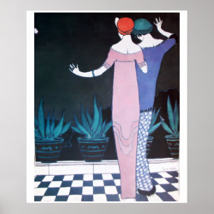 Póster DOS MUJERES EN LA NOCHE ,Belleza Art Déco Moda