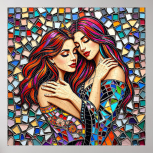 Póster Dos mujeres enamoradas   Faux Mosaic Tile Style