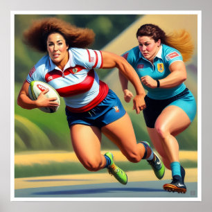 Póster Dos mujeres jugadores de rugby para imprimir