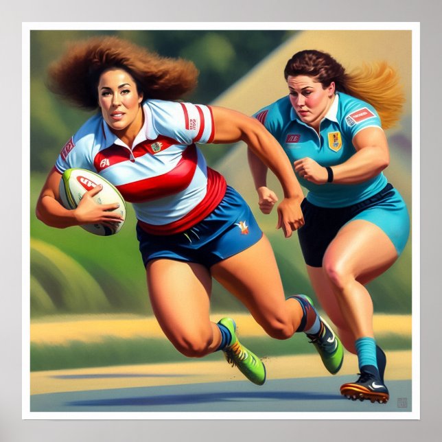 Póster Dos mujeres jugadores de rugby para imprimir (Frente)