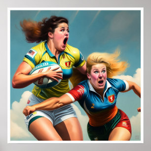 Póster Dos mujeres jugadores de rugby para imprimir