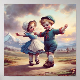 Póster Dos Munchkins Vintage Adorables Bailando