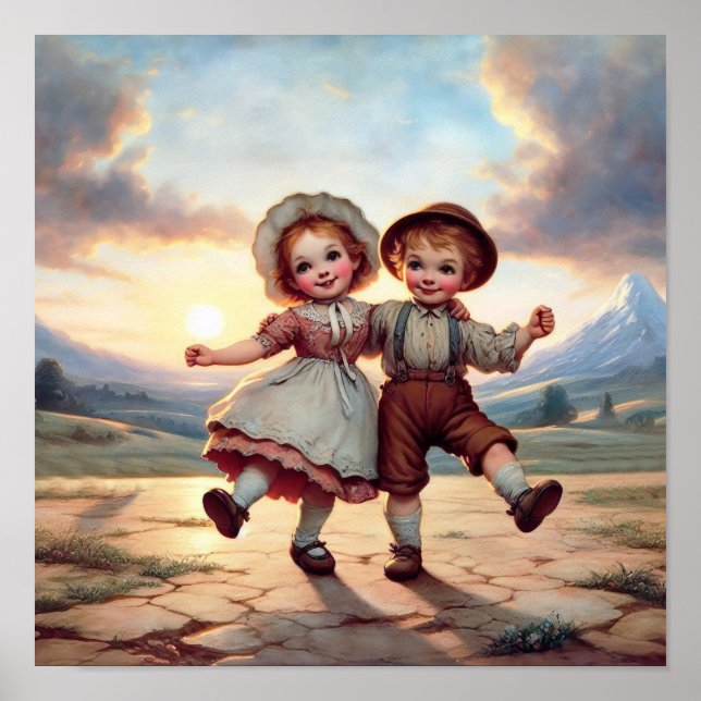 Póster Dos Munchkins Vintage Adorables Bailando (Frente)