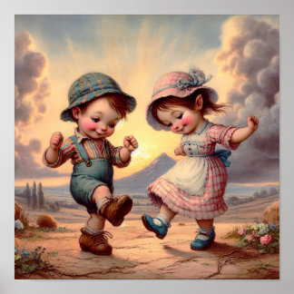 Póster Dos Munchkins Vintage Adorables Bailando