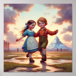 Póster Dos Munchkins Vintage Adorables Bailando