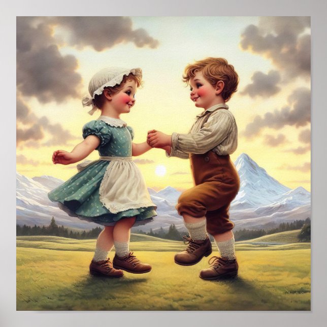 Póster Dos Munchkins Vintage Adorables Bailando (Frente)