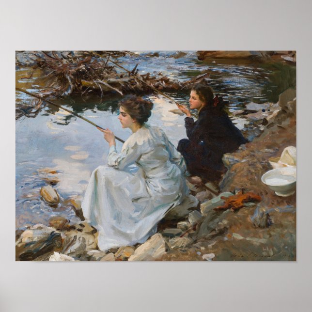 Póster Dos niñas pescando, Sargent 1918 (Frente)