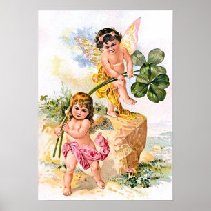 Póster Dos niños con mariposas encantadoras