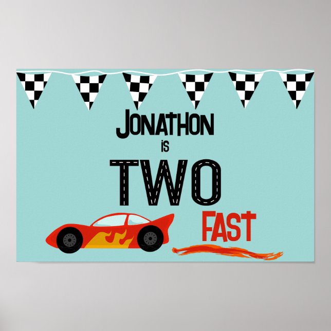 Póster Dos niños rápidos racecar fiesta de segundo cumple (Frente)