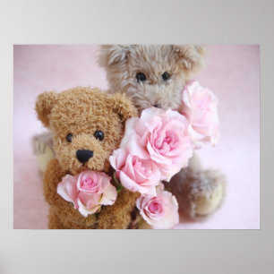 Póster dos osos de peluche sujetando al poster rosa