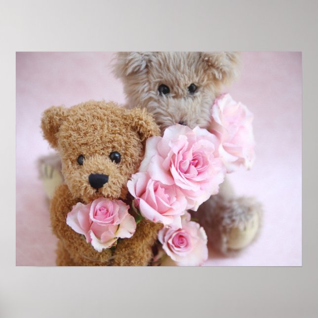 Póster dos osos de peluche sujetando al poster rosa (Frente)