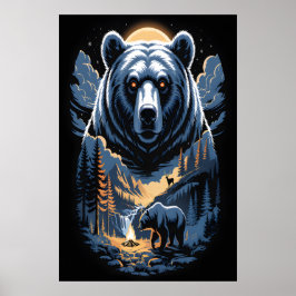 Póster Dos osos en el bosque oscuro 3