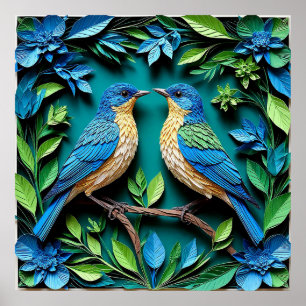 Póster Dos pájaros azules y amarillos