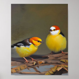 Póster Dos pájaros bebés sentados en una rama