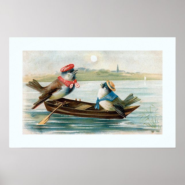Póster Dos pájaros en un bote (Frente)