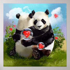 Póster Dos pandas en el abrazo amoroso