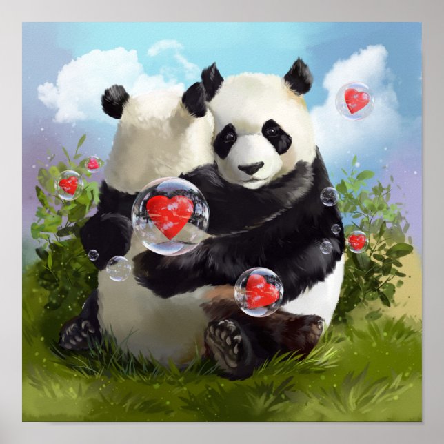 Póster Dos pandas en el abrazo amoroso (Frente)