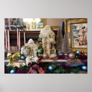 Póster Dos Papás Noel En Una Repisa De Chimenea Victorian