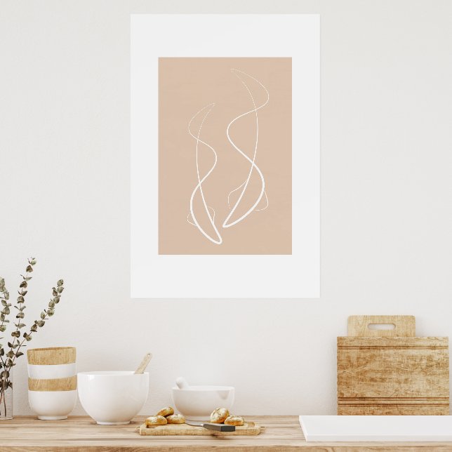 Póster dos peces beige abstracto minimalista descargable (Cocina)