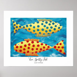 Póster Dos Peces Manchados Pintura de Vida Marina Subacuá