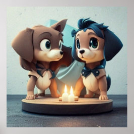 Póster Dos pequeños cachorros adorables que celebran el c