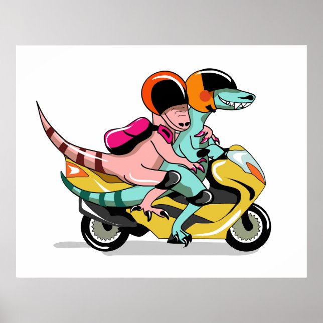 Póster Dos Personalizados Raptores En Motocicleta. (Frente)