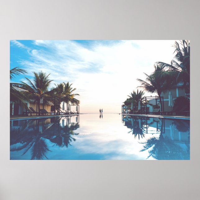 Póster Dos personas al lado de la piscina (Frente)