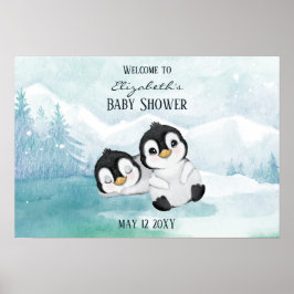 Póster Dos pingüinos adorables Ilustracion Baby Shower