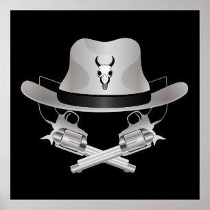 Póster Dos pistolas cruzadas y gorra