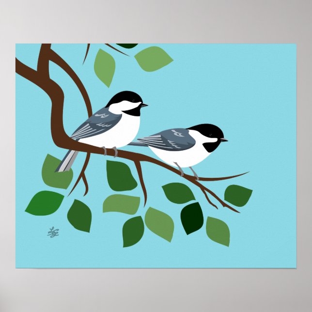 Póster Dos Pollos Con Tapa Negra En El Árbol (Frente)