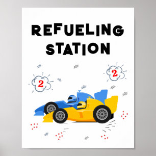 Póster Dos Rótulo de mesa de la estación de repostaje de 