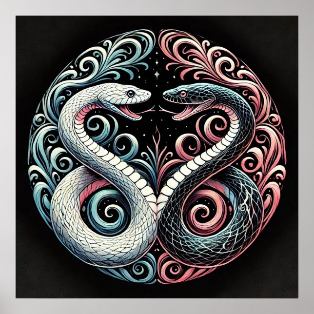 Póster Dos serpientes estilizadas (Frente)