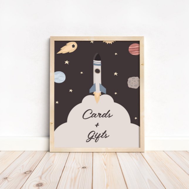 Póster Dos tarjetas del espacio exterior para niños de la (A unique cards & gifts sign for your party table!)