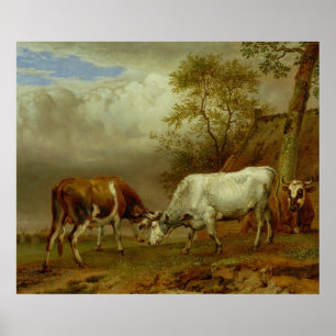 Póster Dos toros con los cuernos bloqueados, 1653