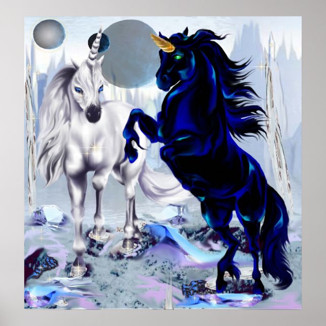 Póster Dos UnicorniosFantasía (Frente)