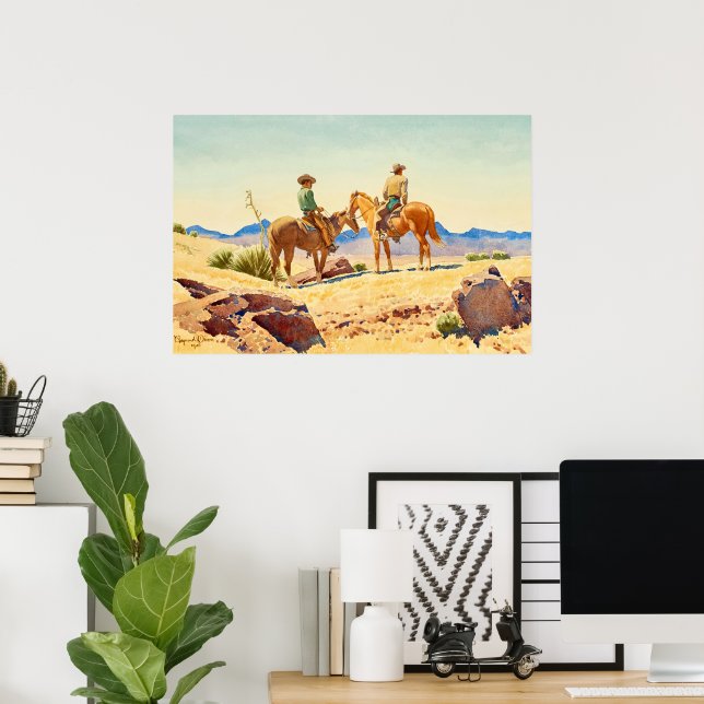 Póster Dos Vaqueros en Caballos por Maynard Dixon (Oficina en casa)