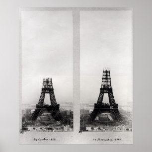 Póster Dos vistas de la construcción de Eiffel