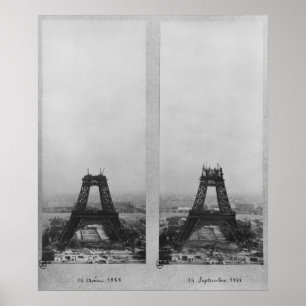 Póster Dos vistas de la construcción de Eiffel