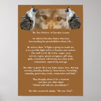 Póster DOS WOLVES CHEROKEE STORY Wolf Poster (más pequeño