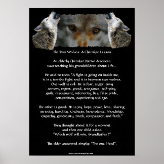 Póster DOS WOLVES CHEROKEE STORY Wolf Poster (más pequeño
