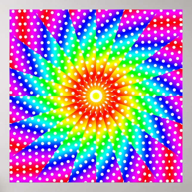 Póster Dot de polka arco iris Kaleidoscope Mandala (Frente)