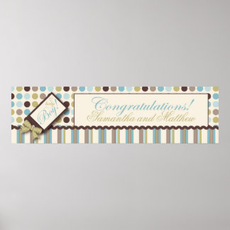Póster Dot & Stripe Baby Shower Banner Boy