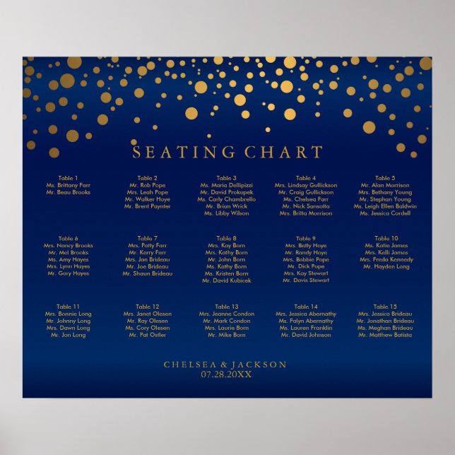 Póster Dots de oro de Confetti y satén azul de la marina  (Frente)