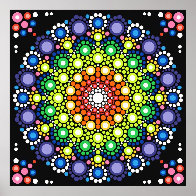 Póster Dots Hippie Dotados de Mandala Retro Floral (Frente)