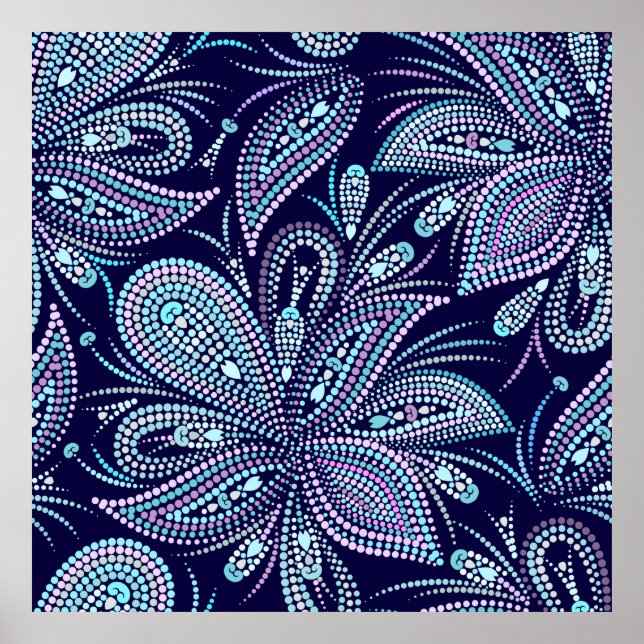 Póster Dotted blue pattern with paisley and beads. Orname (Frente)