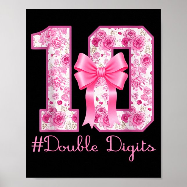 Póster Double Digits 10th Birthday Girl Nk Coquette Bow 1 (Frente)